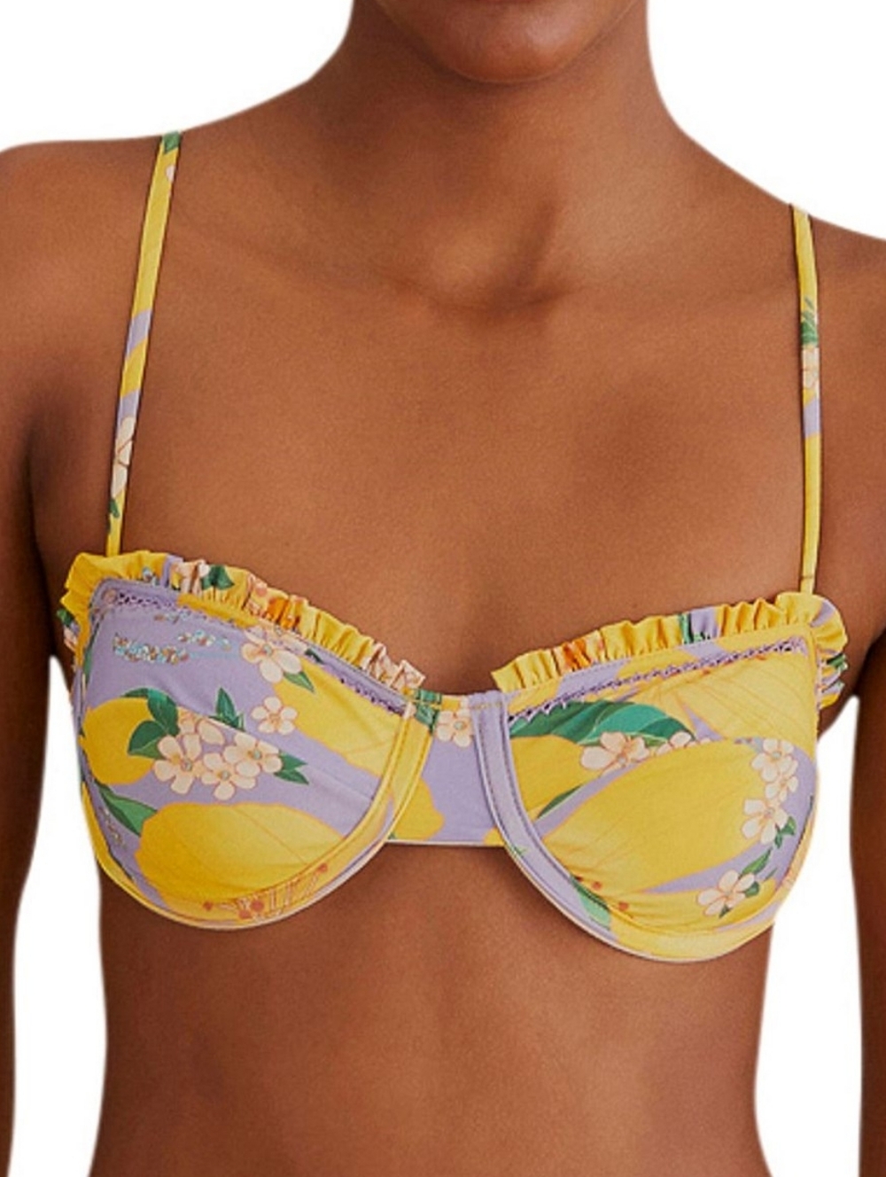 Farm Rio Pietra Floral Bikini Top in the Pietra Floral Lilac - L